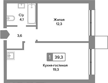 Планировка — Сити квартал Отрада, 2-комн., 39 м²