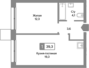 Планировка — Сити квартал Отрада, 2-комн., 39 м²