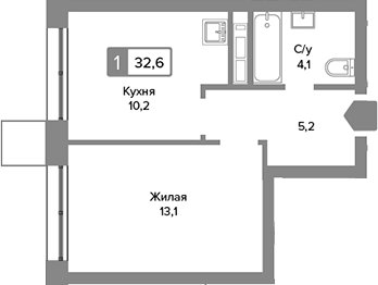 Планировка — Сити квартал Отрада, 1-комн., 33 м²