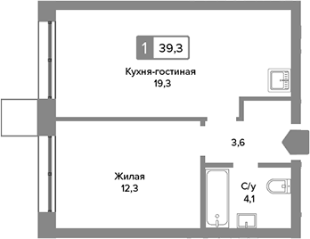 Планировка — Сити квартал Отрада, 2-комн., 39 м²