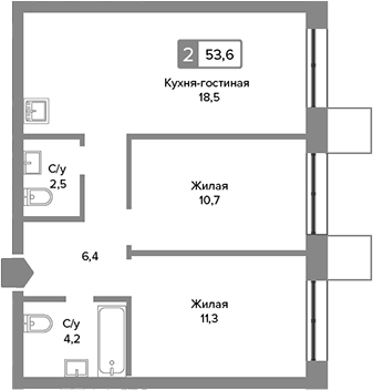 Планировка — Сити квартал Отрада, 3-комн., 54 м²