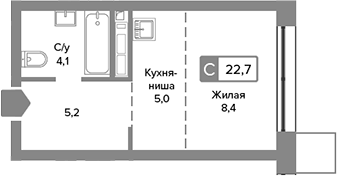 Планировка — Сити квартал Отрада, Студия, 23 м²