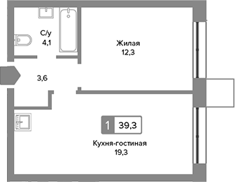 Планировка — Сити квартал Отрада, 2-комн., 39 м²