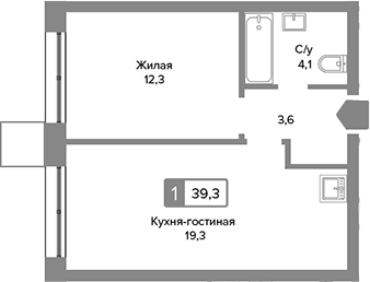 Планировка — Сити квартал Отрада, 2-комн., 39 м²