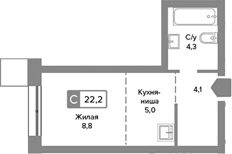 Планировка — Сити квартал Отрада, Студия, 22 м²