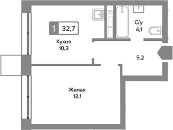 Планировка — Сити квартал Отрада, 1-комн., 33 м²