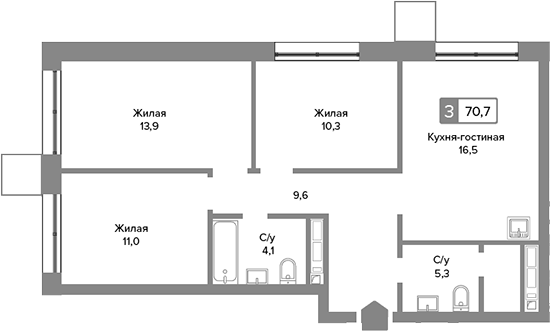 Планировка — Сити квартал Отрада, 4-комн., 71 м²