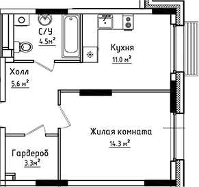 Планировка — Коллекция, 1-комн., 39 м²