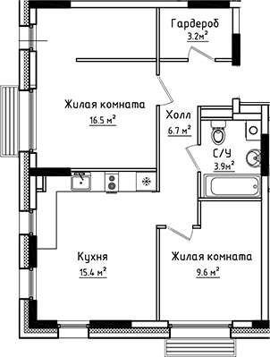 Планировка — Коллекция, 2-комн., 55 м²
