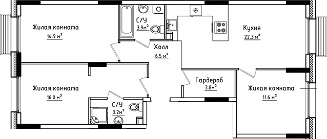Планировка — Коллекция, 3-комн., 82 м²