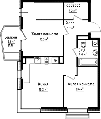 Планировка — Коллекция, 2-комн., 55 м²