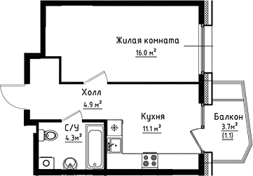 Планировка — Коллекция, 1-комн., 36 м²