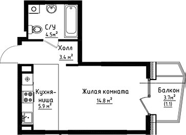 Планировка — Коллекция, Студия, 29 м²
