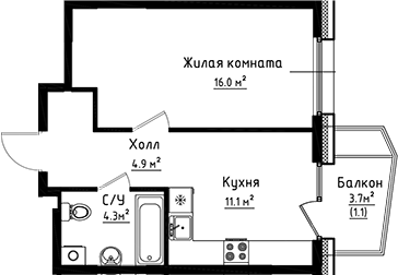 Планировка — Коллекция, 1-комн., 36 м²