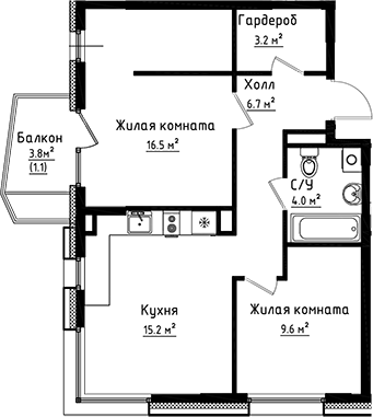 Планировка — Коллекция, 2-комн., 55 м²