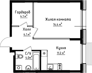 Планировка — Коллекция, 1-комн., 38 м²