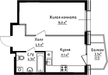 Планировка — Коллекция, 1-комн., 36 м²