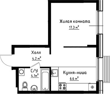 Планировка — Коллекция, 2-комн., 32 м²