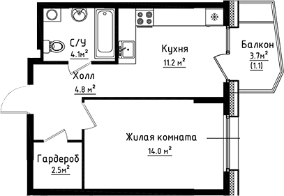 Планировка — Коллекция, 1-комн., 37 м²