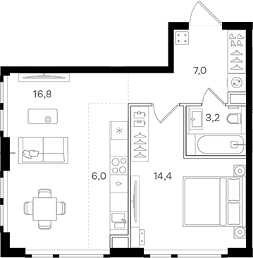 Планировка — Назаре. Мангазея в Богородском, 2-комн., 47 м²