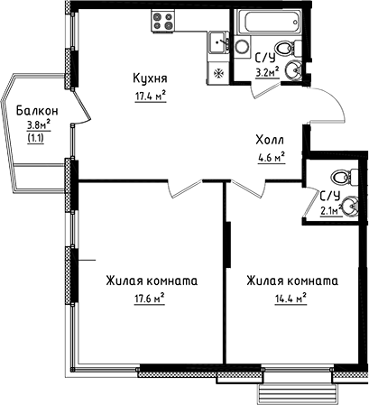 Планировка — Коллекция, 2-комн., 59 м²