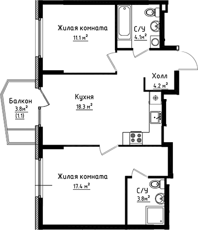 Планировка — Коллекция, 2-комн., 59 м²