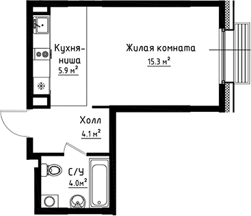 Планировка — Коллекция, 2-комн., 29 м²