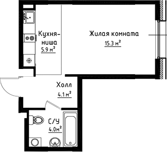 Планировка — Коллекция, 2-комн., 29 м²