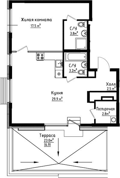 Планировка — Коллекция, 1-комн., 60 м²