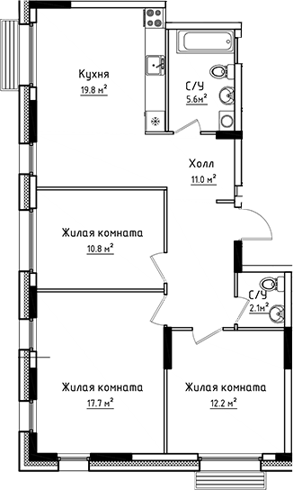 Планировка — Коллекция, 3-комн., 79 м²