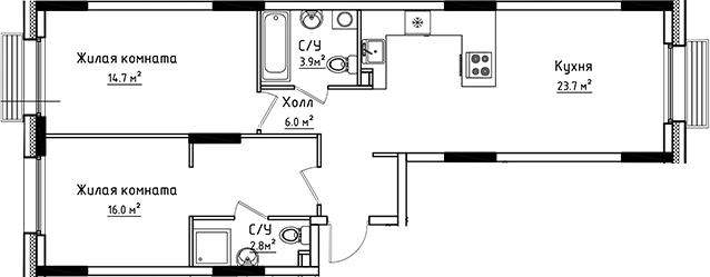 Планировка — Коллекция, 2-комн., 67 м²