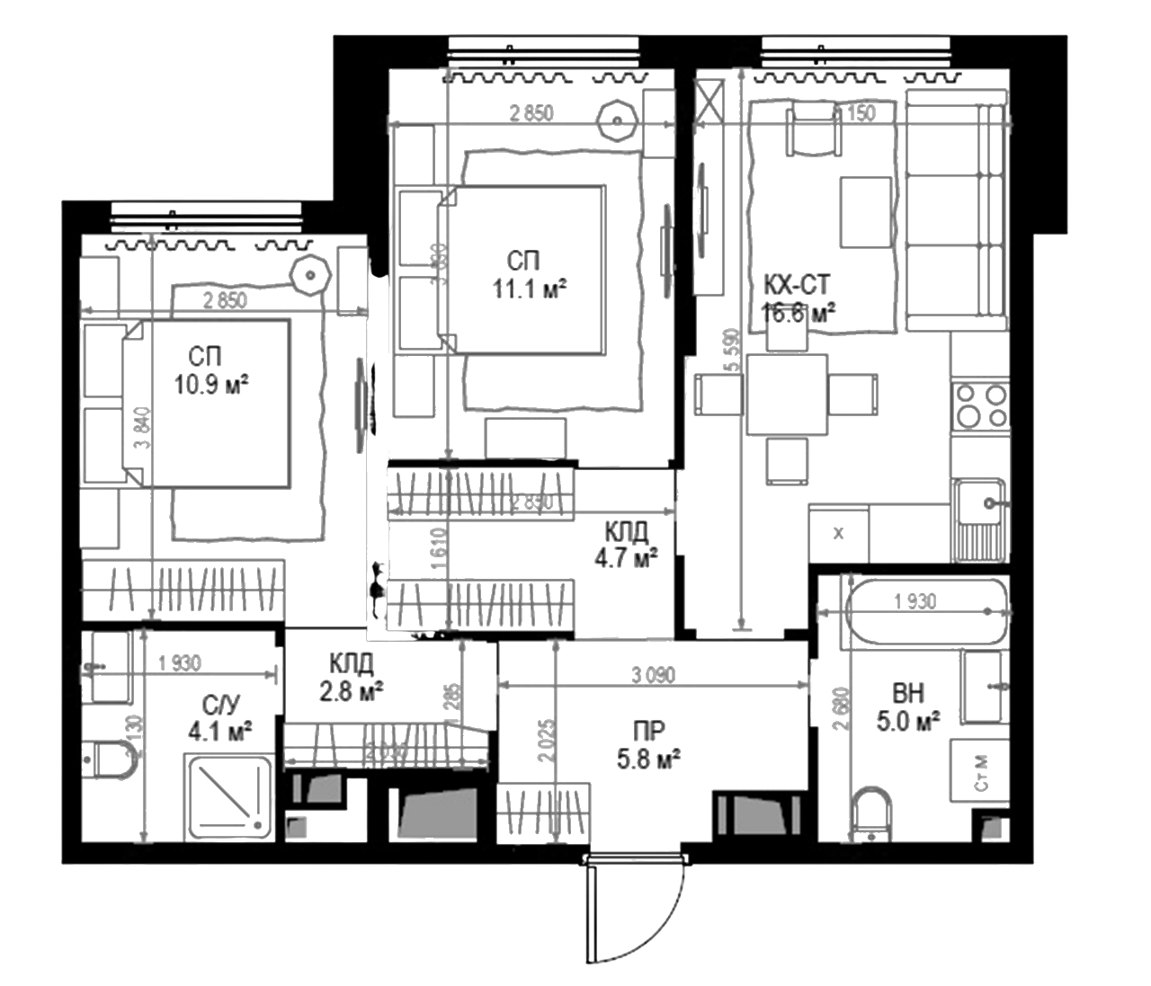 Планировка — Дом МАЛЕВИЧ, 3-комн., 61 м²
