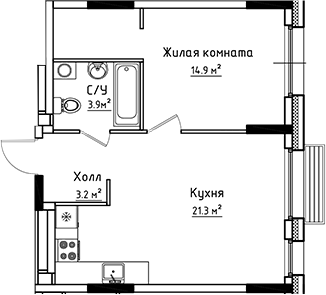 Планировка — Коллекция, 1-комн., 43 м²