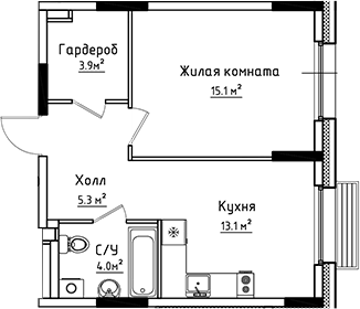 Планировка — Коллекция, 1-комн., 41 м²