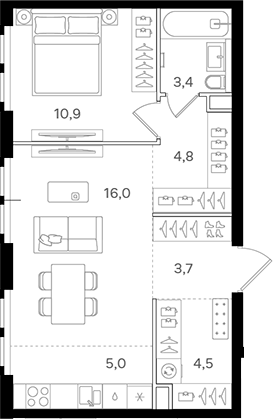 Планировка — Назаре. Мангазея в Богородском, 2-комн., 48 м²
