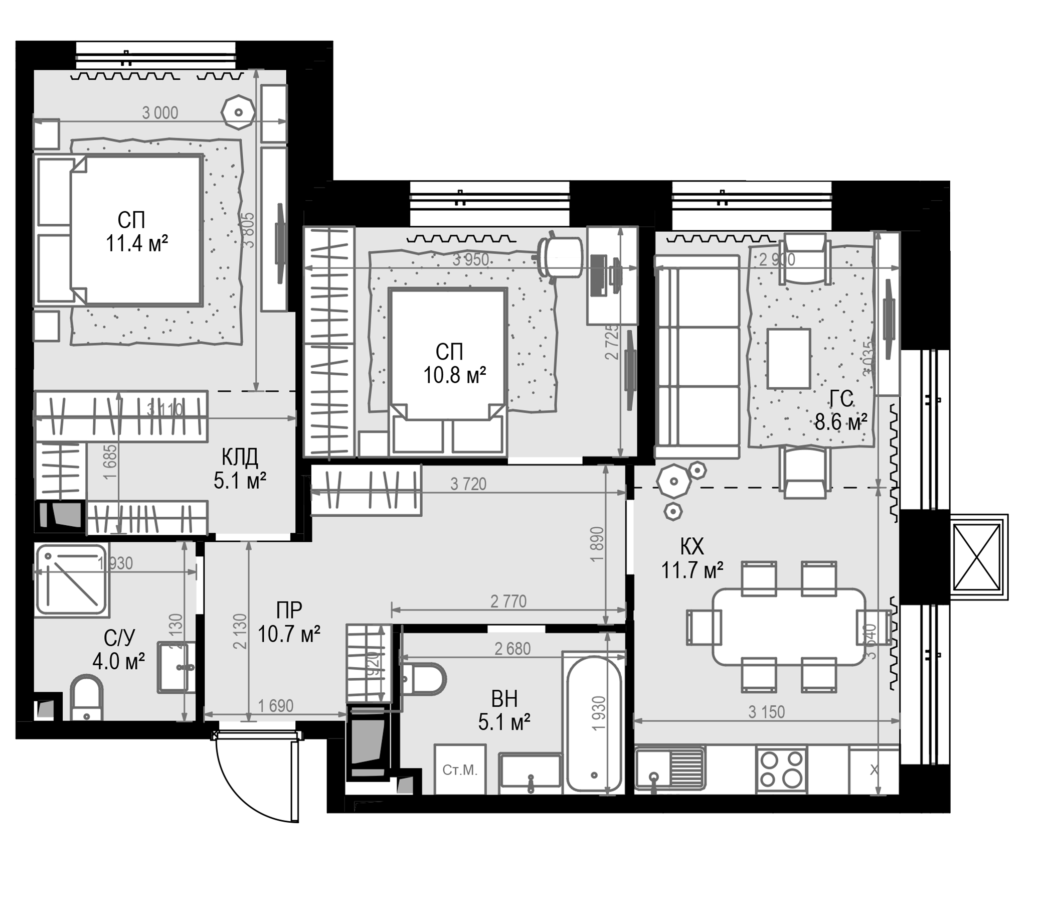 Планировка — Дом МАЛЕВИЧ, 3-комн., 66 м²