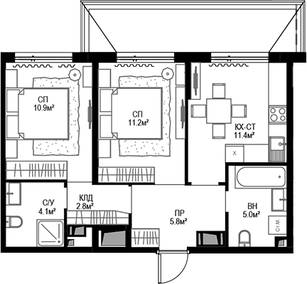 Планировка — Дом МАЛЕВИЧ, 3-комн., 50 м²