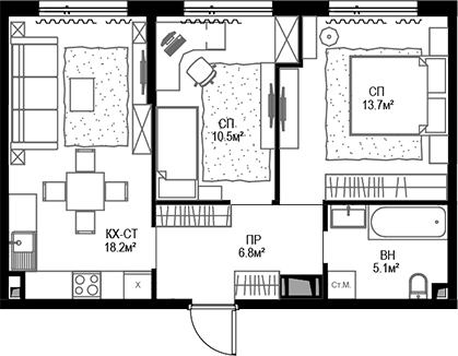 Планировка — Дом МАЛЕВИЧ, 3-комн., 54 м²