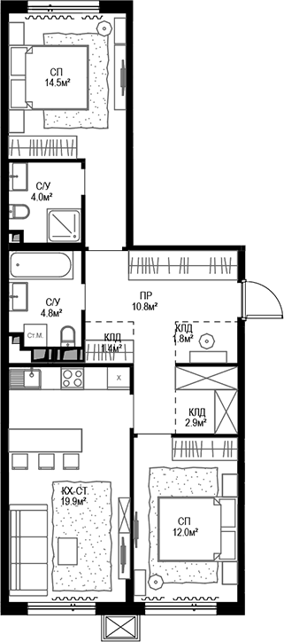 Планировка — Дом МАЛЕВИЧ, 3-комн., 71 м²