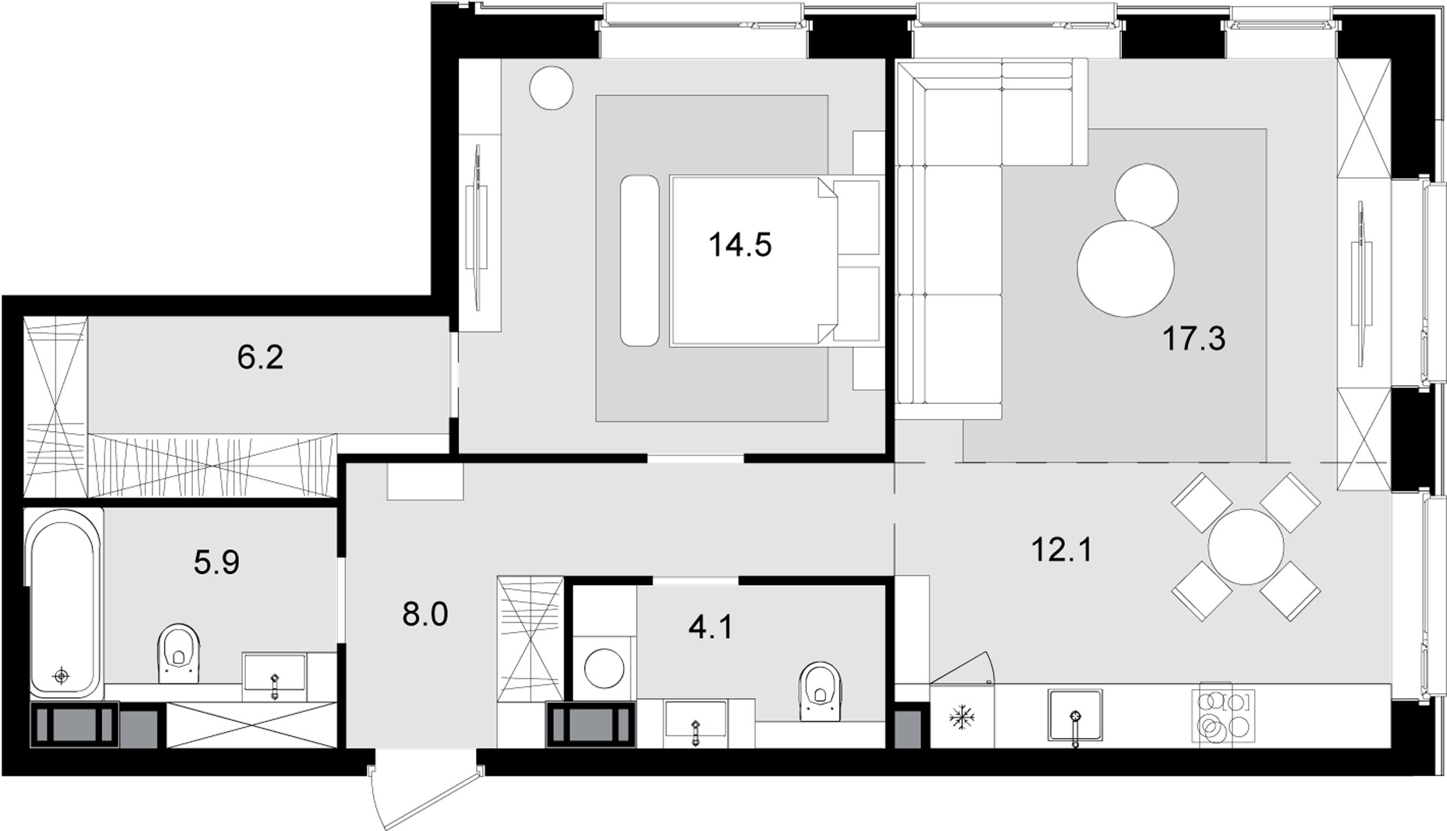 Планировка — Трилогия «Кристалл», 2-комн., 68 м²