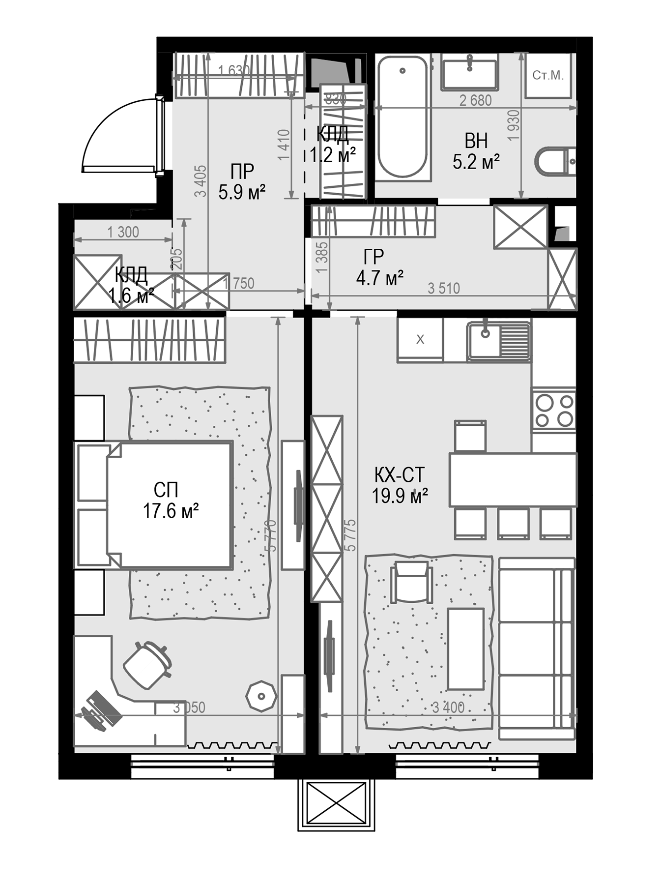 Планировка — Дом МАЛЕВИЧ, 2-комн., 55 м²