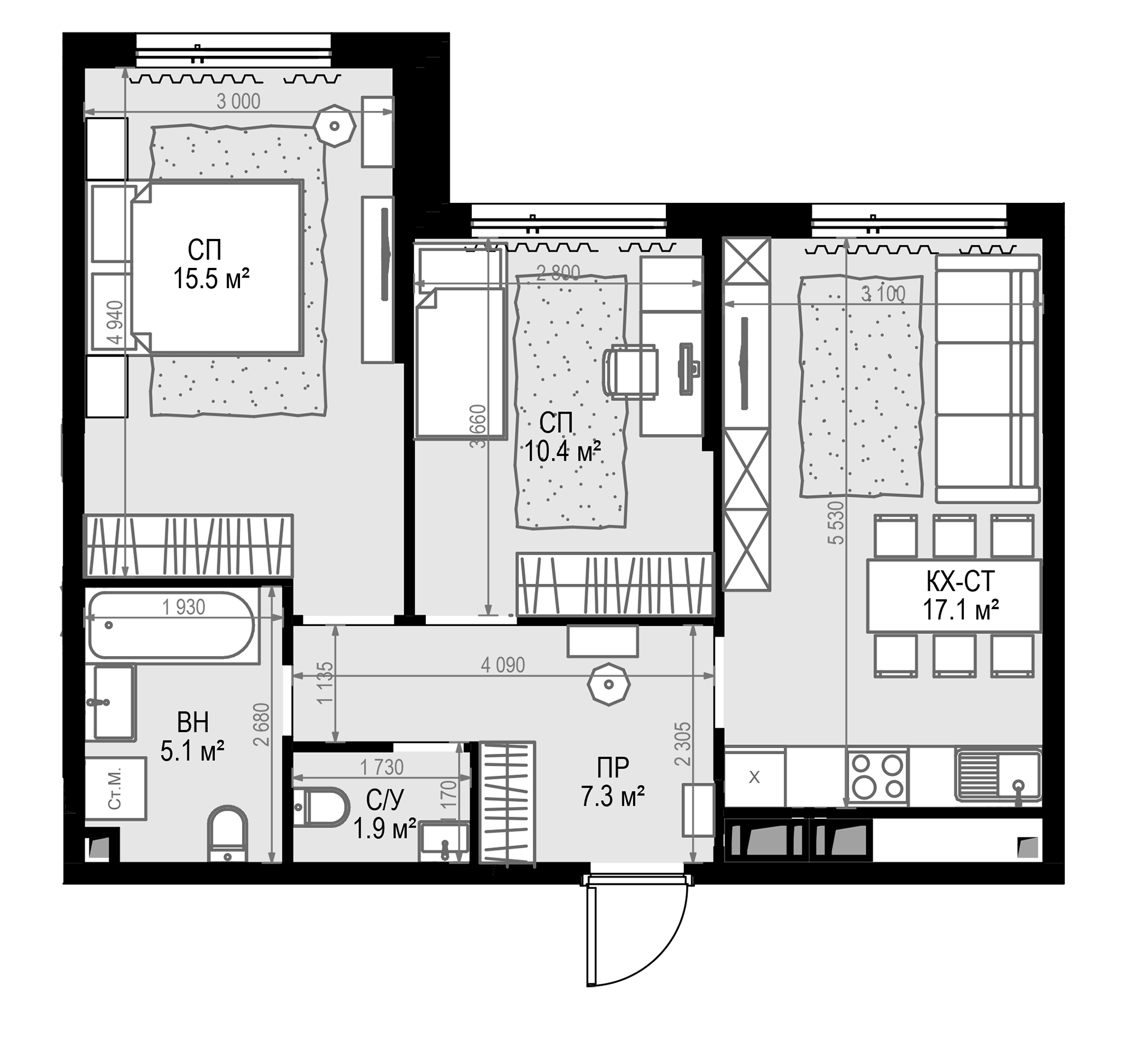 Планировка — Дом МАЛЕВИЧ, 3-комн., 57 м²