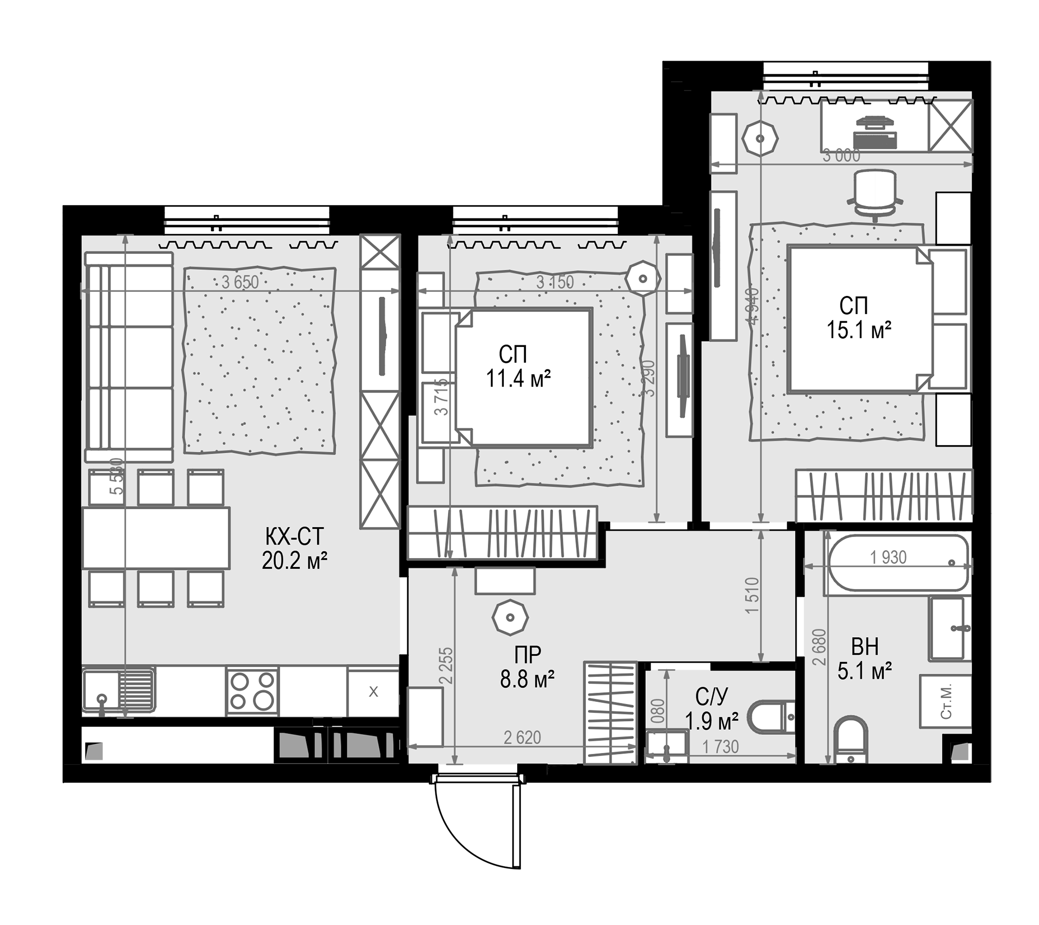 Планировка — Дом МАЛЕВИЧ, 3-комн., 62 м²