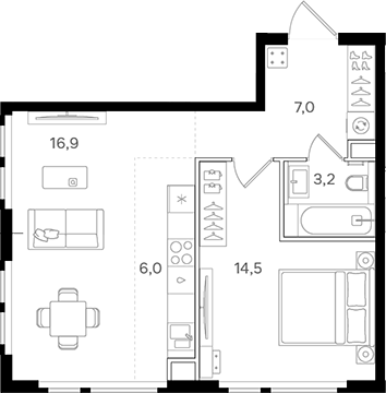Планировка — Назаре. Мангазея в Богородском, 2-комн., 48 м²