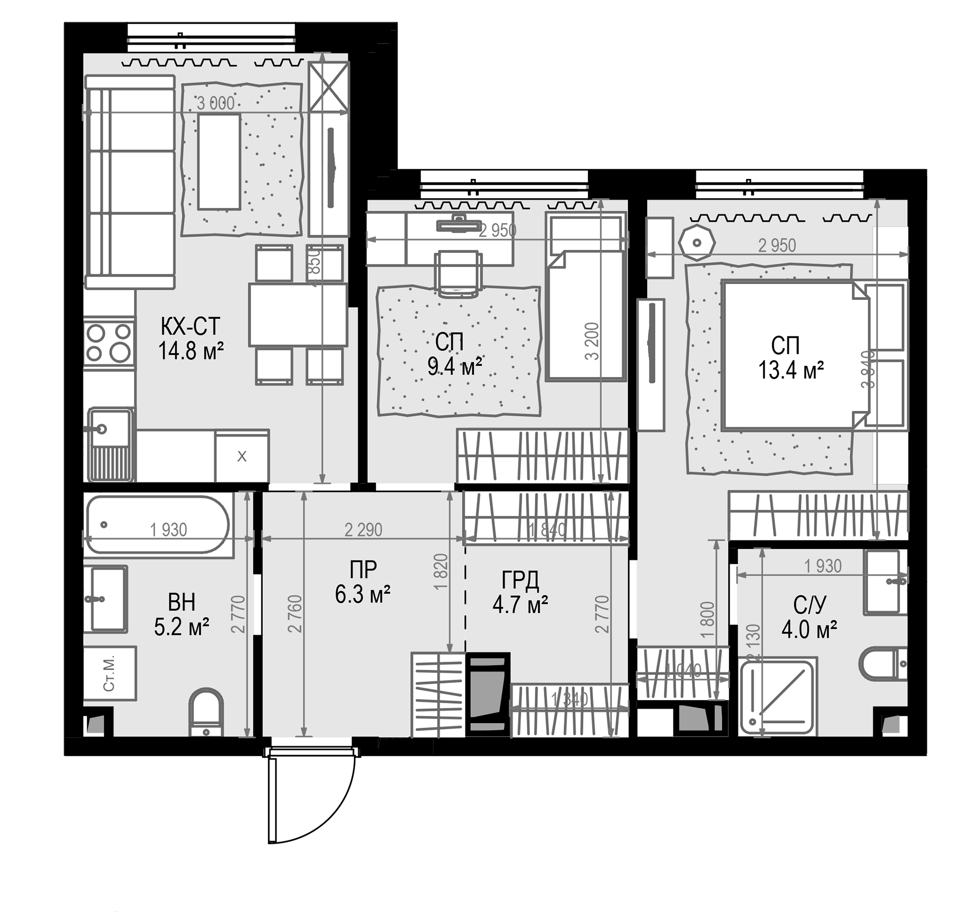 Планировка — Дом МАЛЕВИЧ, 3-комн., 57 м²