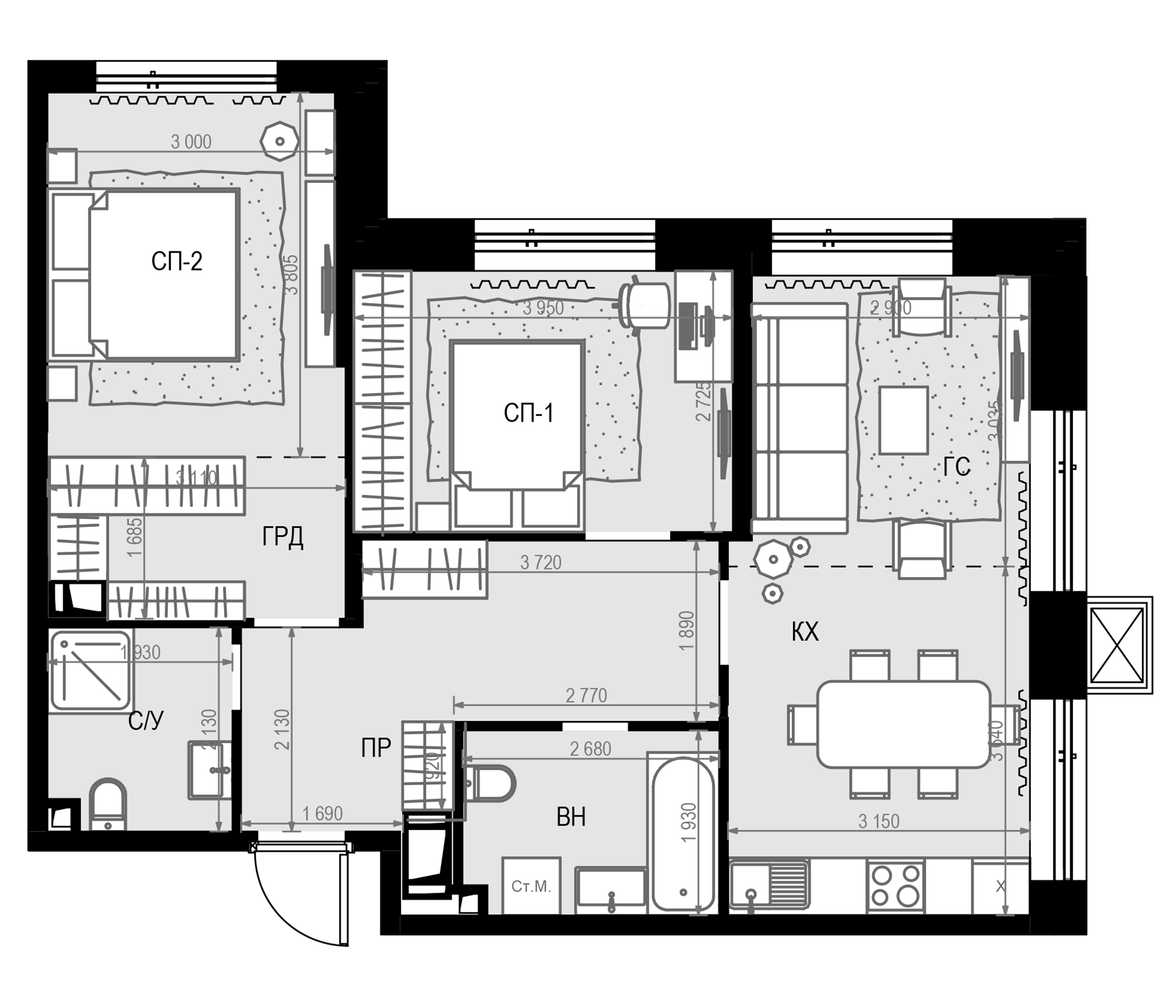 Планировка — Дом МАЛЕВИЧ, 3-комн., 66 м²