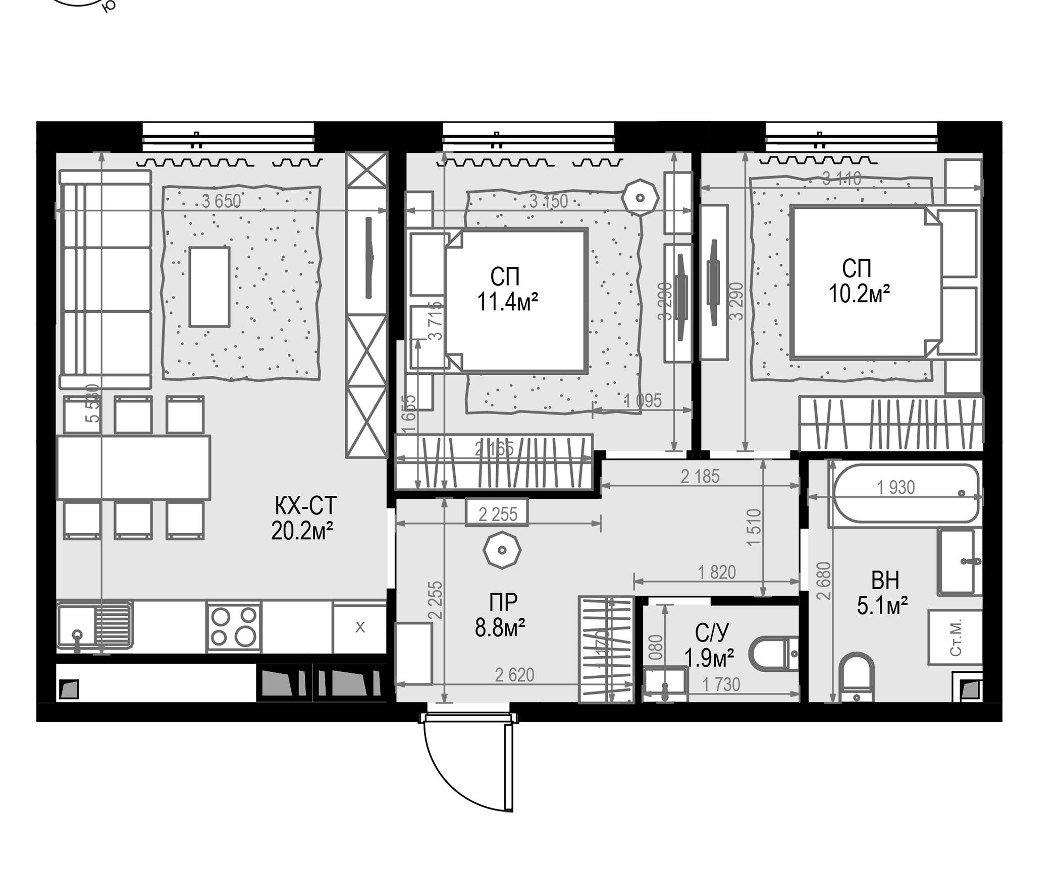 Планировка — Дом МАЛЕВИЧ, 3-комн., 58 м²