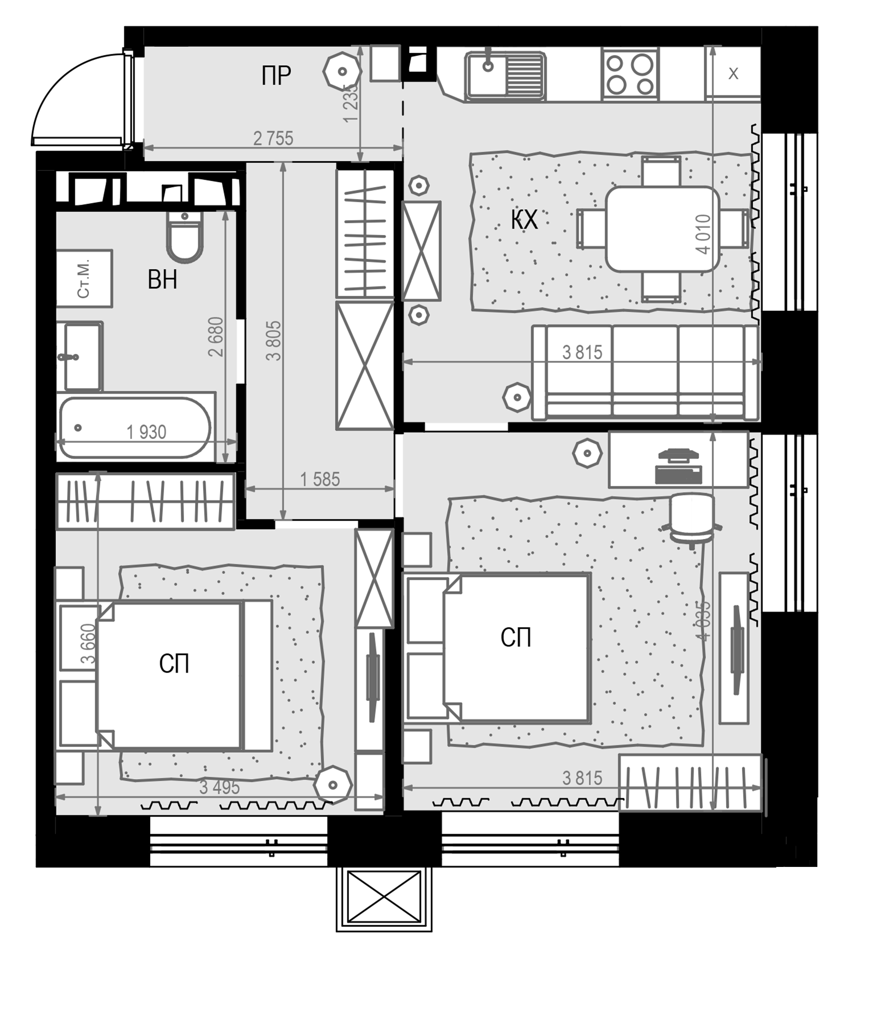 Планировка — Дом МАЛЕВИЧ, 3-комн., 57 м²