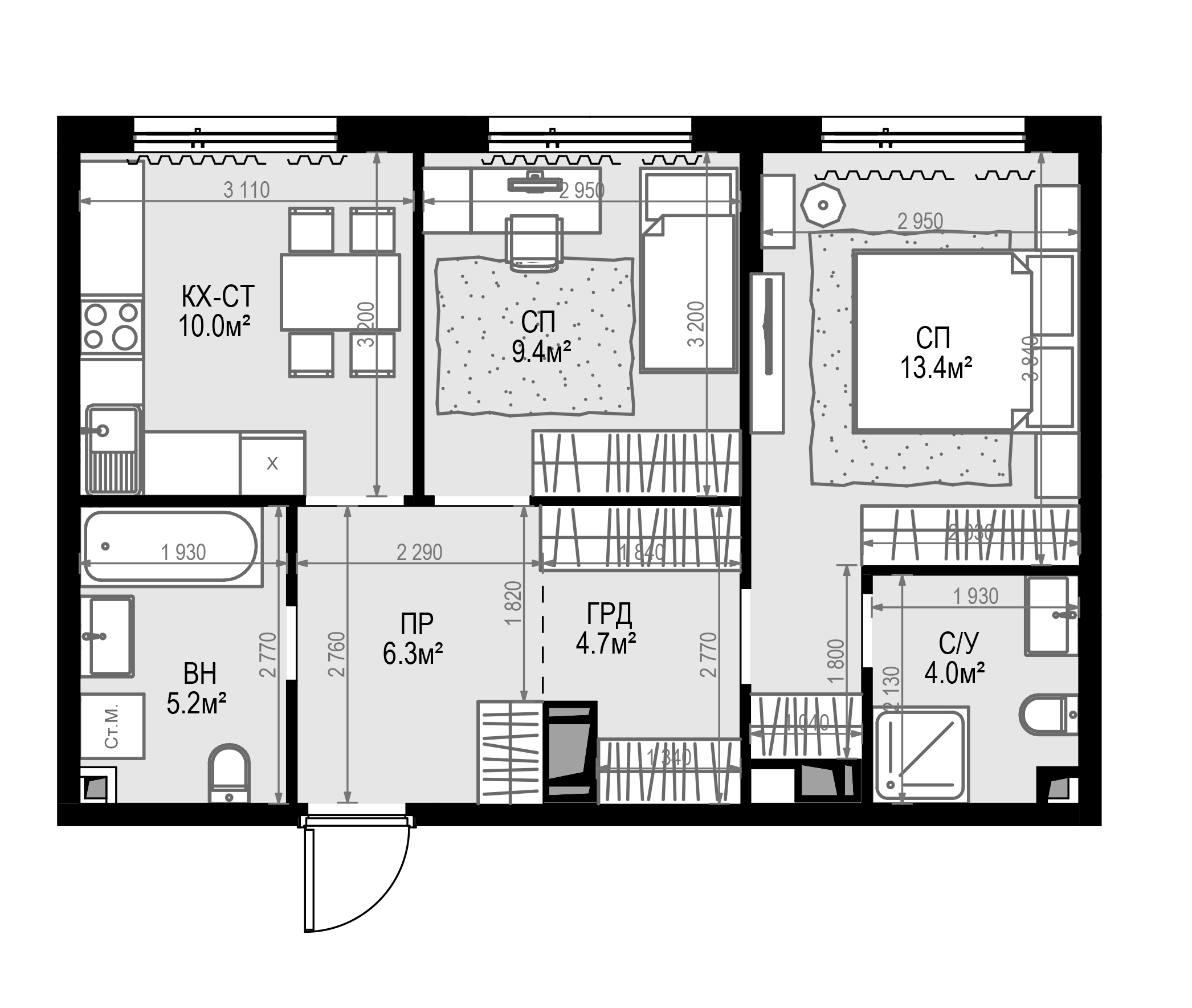 Планировка — Дом МАЛЕВИЧ, 3-комн., 53 м²