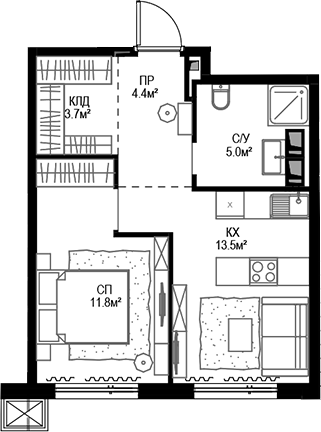 Планировка — Дом МАЛЕВИЧ, 2-комн., 39 м²
